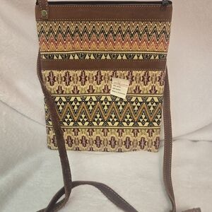 Bohemian Patterned Crossbody Bag Wirh Leather Trim